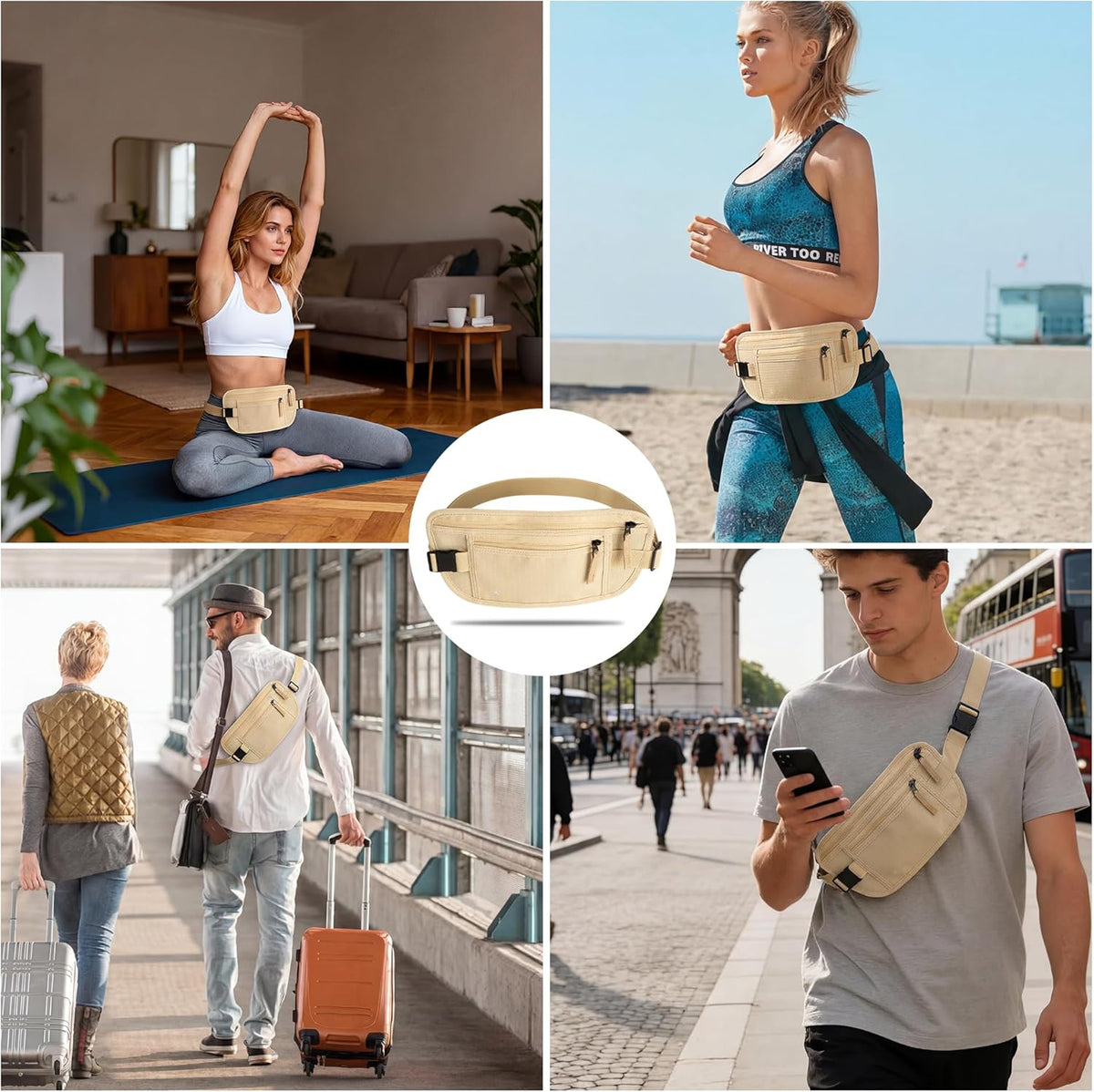 Money Belt for Travel, RFID Blocking, Hidden Money Belt, Passport Holder for Travel (Black)