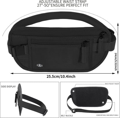 Money Belt for Travel, RFID Blocking, Hidden Money Belt, Passport Holder for Travel (Black)