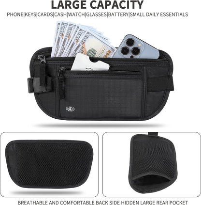 Money Belt for Travel, RFID Blocking, Hidden Money Belt, Passport Holder for Travel (Black)