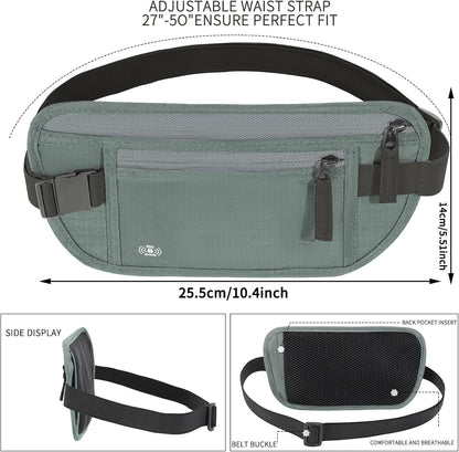 Money Belt for Travel, RFID Blocking, Hidden Money Belt, Passport Holder for Travel (Black)