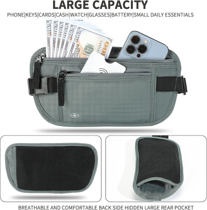 Money Belt for Travel, RFID Blocking, Hidden Money Belt, Passport Holder for Travel (Black)