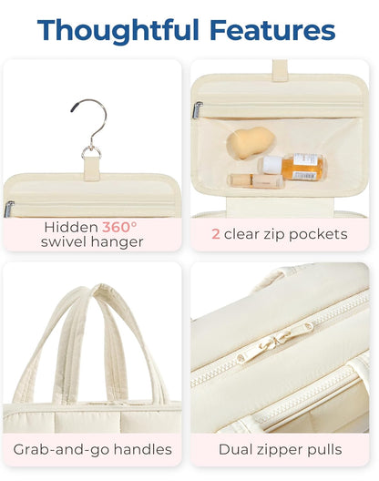 Travel Toiletry Bag for Womne, Hanging Travel Bag for Toiletries, Puffy Makeup Cosmetic Bag Organizer, Carry-on Travel Accessories Essentials, Camel
