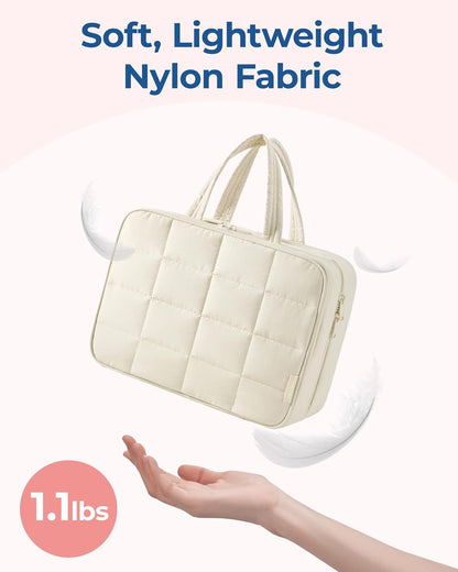 Travel Toiletry Bag for Womne, Hanging Travel Bag for Toiletries, Puffy Makeup Cosmetic Bag Organizer, Carry-on Travel Accessories Essentials, Camel