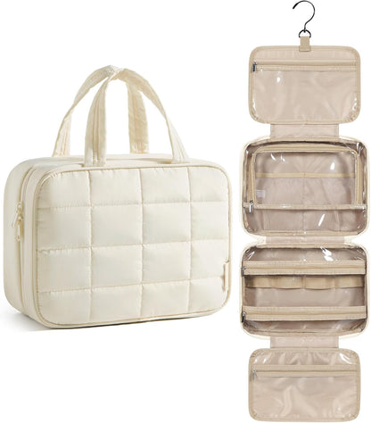 Travel Toiletry Bag for Womne, Hanging Travel Bag for Toiletries, Puffy Makeup Cosmetic Bag Organizer, Carry-on Travel Accessories Essentials, Camel