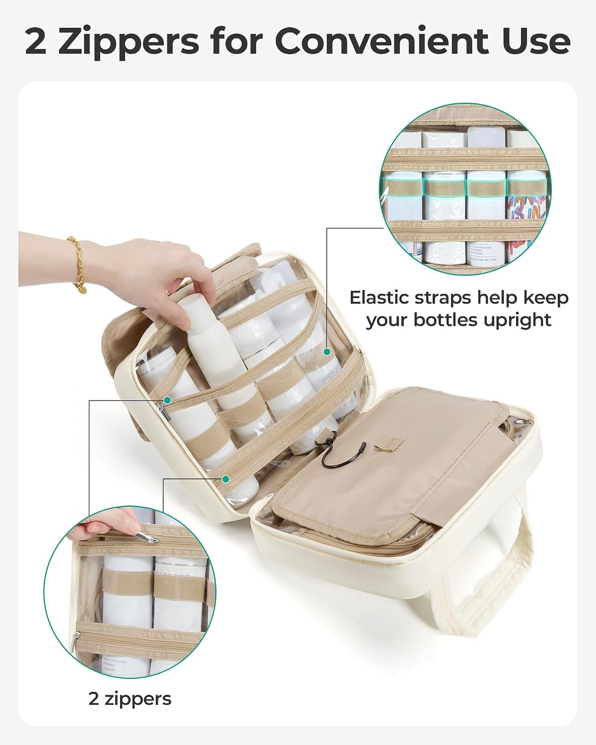Travel Toiletry Bag for Womne, Hanging Travel Bag for Toiletries, Puffy Makeup Cosmetic Bag Organizer, Carry-on Travel Accessories Essentials, Camel