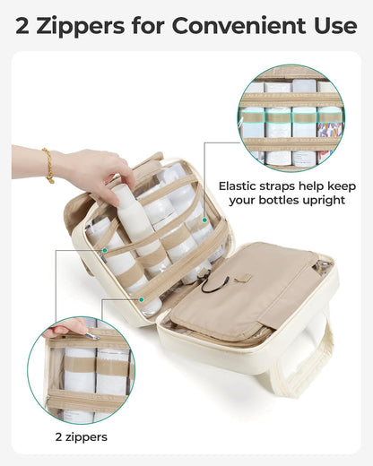 Travel Toiletry Bag for Womne, Hanging Travel Bag for Toiletries, Puffy Makeup Cosmetic Bag Organizer, Carry-on Travel Accessories Essentials, Camel