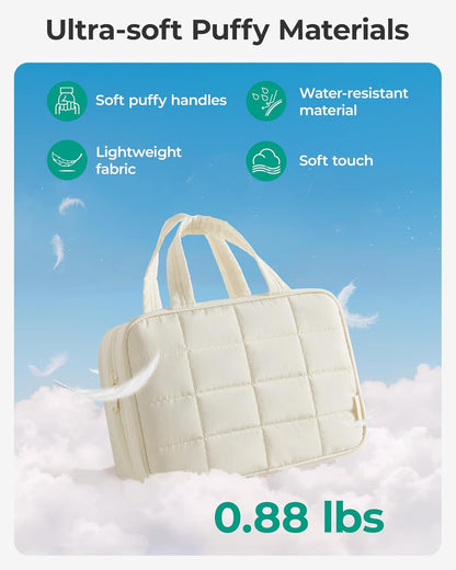 Travel Toiletry Bag for Womne, Hanging Travel Bag for Toiletries, Puffy Makeup Cosmetic Bag Organizer, Carry-on Travel Accessories Essentials, Camel