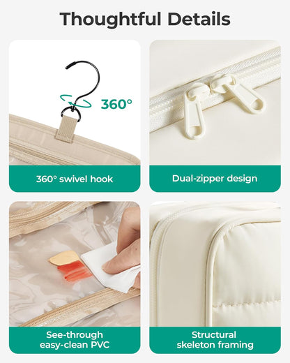 Travel Toiletry Bag for Womne, Hanging Travel Bag for Toiletries, Puffy Makeup Cosmetic Bag Organizer, Carry-on Travel Accessories Essentials, Camel
