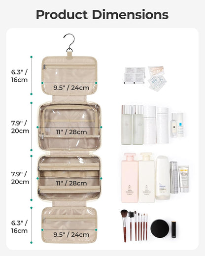 Travel Toiletry Bag for Womne, Hanging Travel Bag for Toiletries, Puffy Makeup Cosmetic Bag Organizer, Carry-on Travel Accessories Essentials, Camel