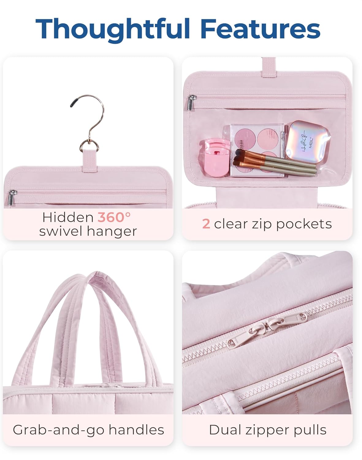 Travel Toiletry Bag for Womne, Hanging Travel Bag for Toiletries, Puffy Makeup Cosmetic Bag Organizer, Carry-on Travel Accessories Essentials, Camel