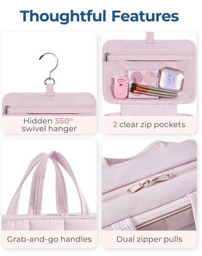 Travel Toiletry Bag for Womne, Hanging Travel Bag for Toiletries, Puffy Makeup Cosmetic Bag Organizer, Carry-on Travel Accessories Essentials, Camel