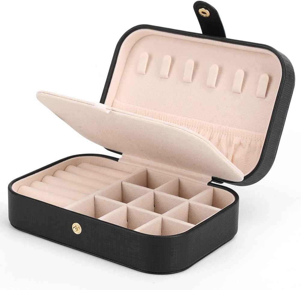 Small Jewelry Box Storage Organizer Jewelry case Travel Jewelry Organizer | Jewelry Box Necklace Ring Storage Organizer Mini Jewelry case Double Layer Travel Jewelry Organizer for Women Girls Gift