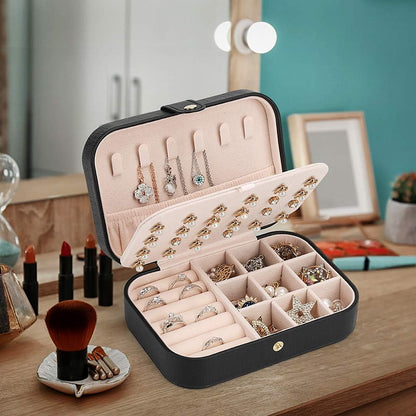 Small Jewelry Box Storage Organizer Jewelry case Travel Jewelry Organizer | Jewelry Box Necklace Ring Storage Organizer Mini Jewelry case Double Layer Travel Jewelry Organizer for Women Girls Gift