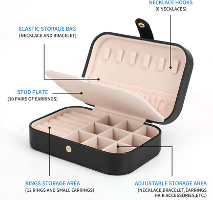 Small Jewelry Box Storage Organizer Jewelry case Travel Jewelry Organizer | Jewelry Box Necklace Ring Storage Organizer Mini Jewelry case Double Layer Travel Jewelry Organizer for Women Girls Gift