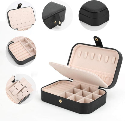 Small Jewelry Box Storage Organizer Jewelry case Travel Jewelry Organizer | Jewelry Box Necklace Ring Storage Organizer Mini Jewelry case Double Layer Travel Jewelry Organizer for Women Girls Gift