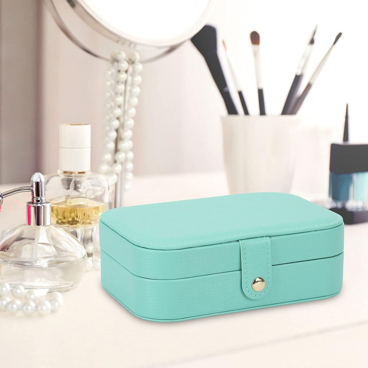 Small Jewelry Box Storage Organizer Jewelry case Travel Jewelry Organizer | Jewelry Box Necklace Ring Storage Organizer Mini Jewelry case Double Layer Travel Jewelry Organizer for Women Girls Gift