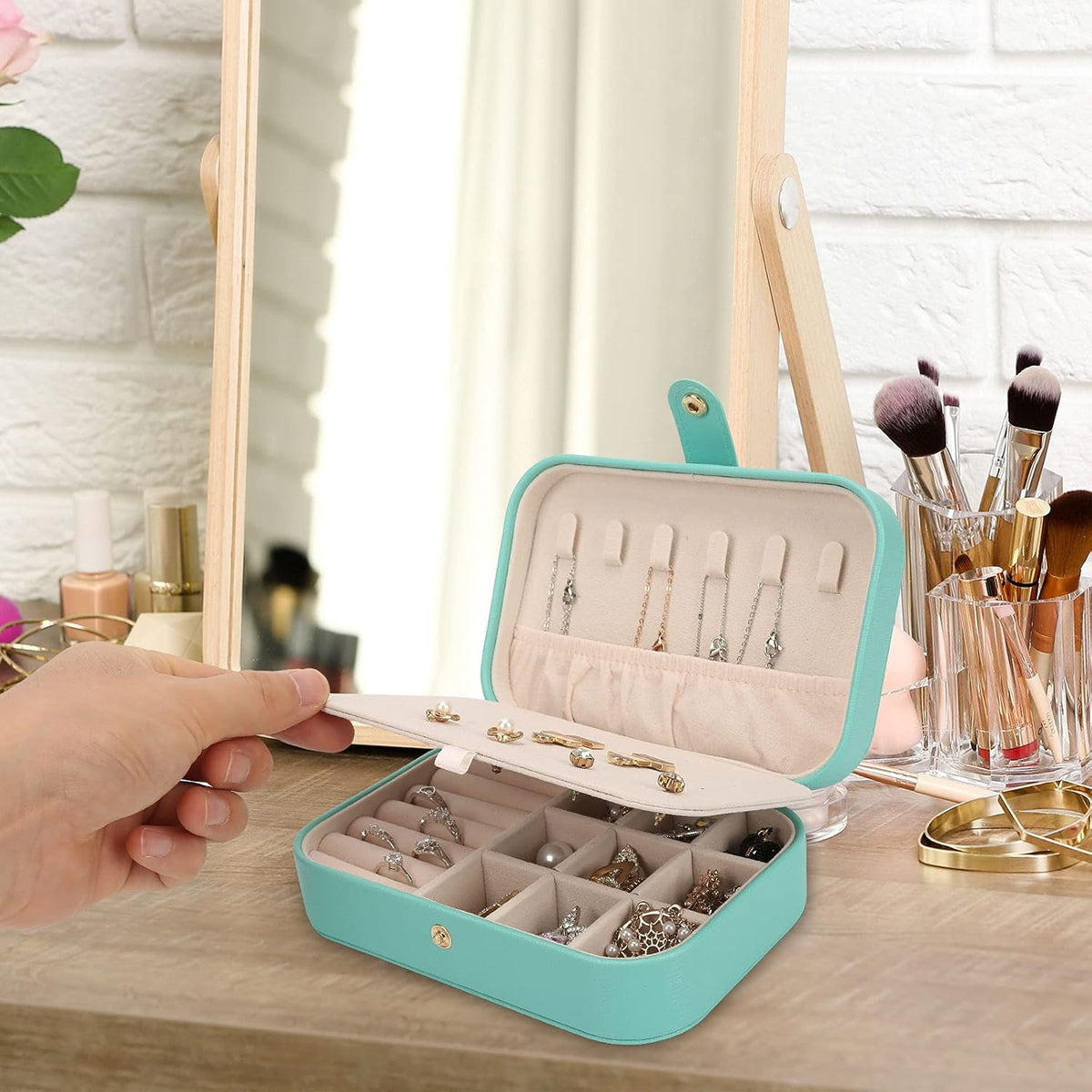 Small Jewelry Box Storage Organizer Jewelry case Travel Jewelry Organizer | Jewelry Box Necklace Ring Storage Organizer Mini Jewelry case Double Layer Travel Jewelry Organizer for Women Girls Gift