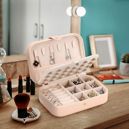 Small Jewelry Box Storage Organizer Jewelry case Travel Jewelry Organizer | Jewelry Box Necklace Ring Storage Organizer Mini Jewelry case Double Layer Travel Jewelry Organizer for Women Girls Gift