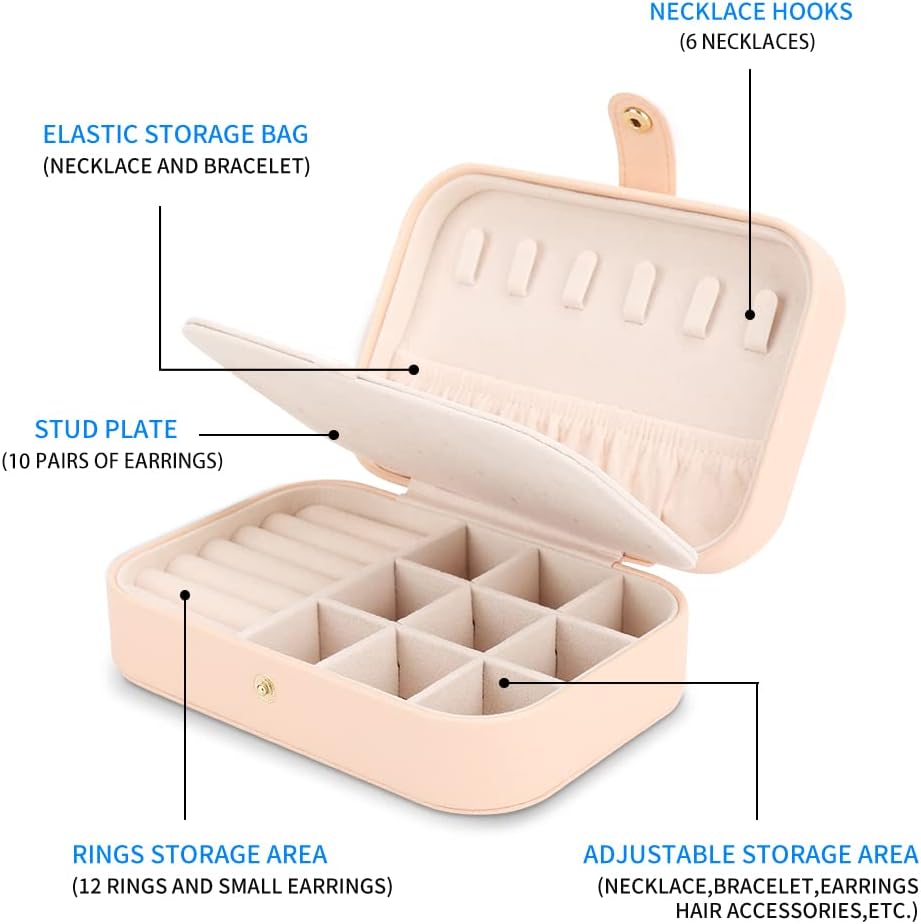 Small Jewelry Box Storage Organizer Jewelry case Travel Jewelry Organizer | Jewelry Box Necklace Ring Storage Organizer Mini Jewelry case Double Layer Travel Jewelry Organizer for Women Girls Gift