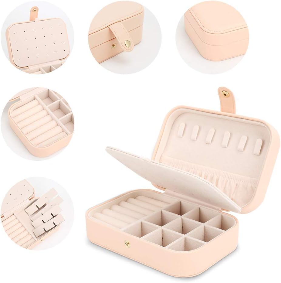 Small Jewelry Box Storage Organizer Jewelry case Travel Jewelry Organizer | Jewelry Box Necklace Ring Storage Organizer Mini Jewelry case Double Layer Travel Jewelry Organizer for Women Girls Gift