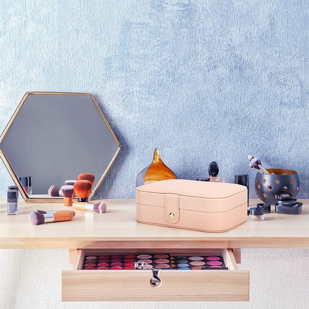 Small Jewelry Box Storage Organizer Jewelry case Travel Jewelry Organizer | Jewelry Box Necklace Ring Storage Organizer Mini Jewelry case Double Layer Travel Jewelry Organizer for Women Girls Gift