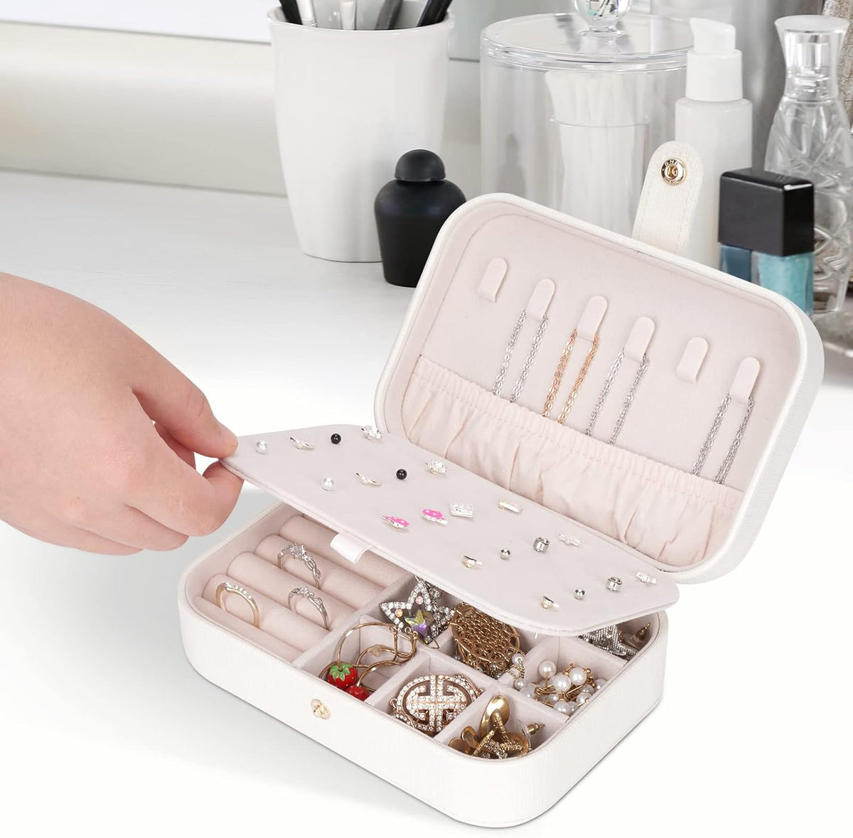 Small Jewelry Box Storage Organizer Jewelry case Travel Jewelry Organizer | Jewelry Box Necklace Ring Storage Organizer Mini Jewelry case Double Layer Travel Jewelry Organizer for Women Girls Gift