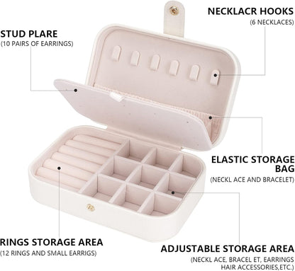 Small Jewelry Box Storage Organizer Jewelry case Travel Jewelry Organizer | Jewelry Box Necklace Ring Storage Organizer Mini Jewelry case Double Layer Travel Jewelry Organizer for Women Girls Gift