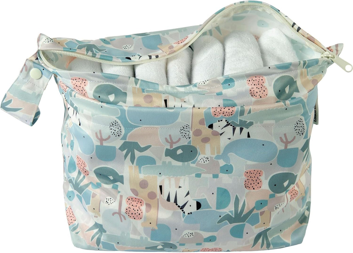 Wet Dry Bag for Diapers, Swimsuits & Daycare - Dual Compartment, Waterproof, Machine Washable Travel Pouch for Pool, Beach & On-the-Go - French Breakfast