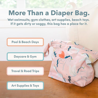 Wet Dry Bag for Diapers, Swimsuits & Daycare - Dual Compartment, Waterproof, Machine Washable Travel Pouch for Pool, Beach & On-the-Go - French Breakfast