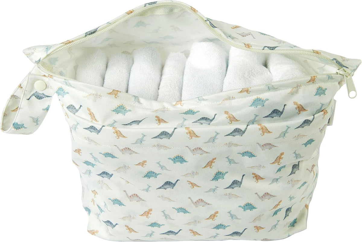 Wet Dry Bag for Diapers, Swimsuits & Daycare - Dual Compartment, Waterproof, Machine Washable Travel Pouch for Pool, Beach & On-the-Go - French Breakfast
