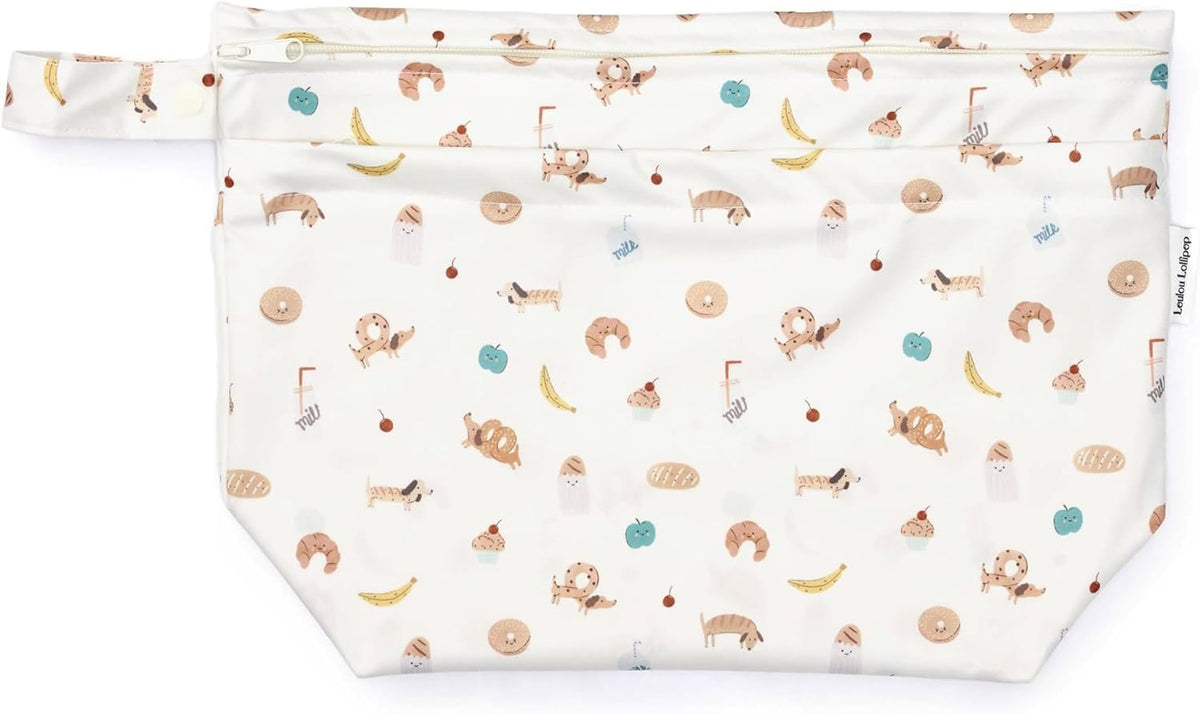 Wet Dry Bag for Diapers, Swimsuits & Daycare - Dual Compartment, Waterproof, Machine Washable Travel Pouch for Pool, Beach & On-the-Go - French Breakfast