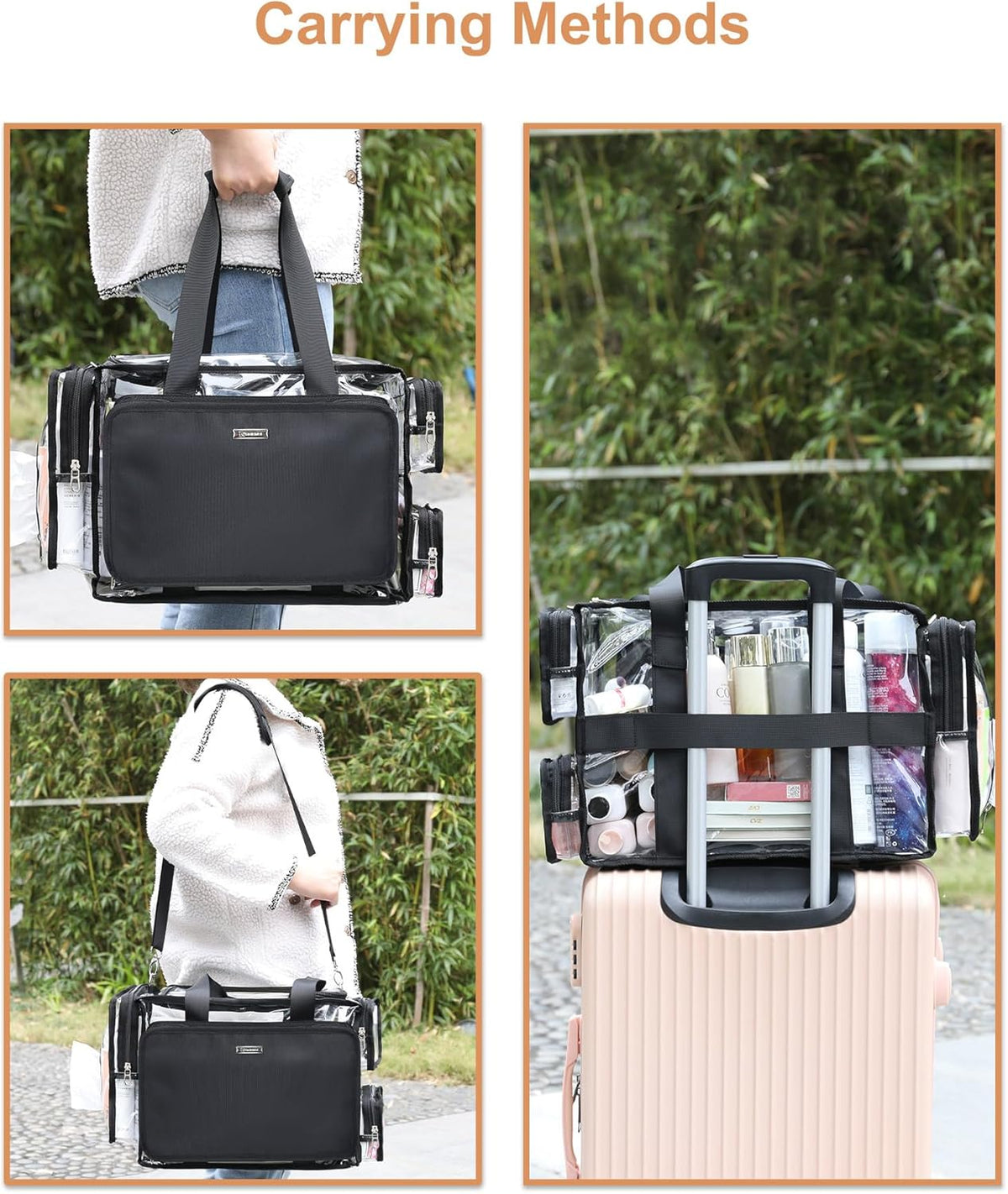 Large Clear Makeup Bags, Professional Makeup Artist Kit Set Bag with Removable Dividers, Travel Cosmetic Organizer Hairstylist Traveling Bag Transparent PVC Work Tote Bag Duffle Bag for Women