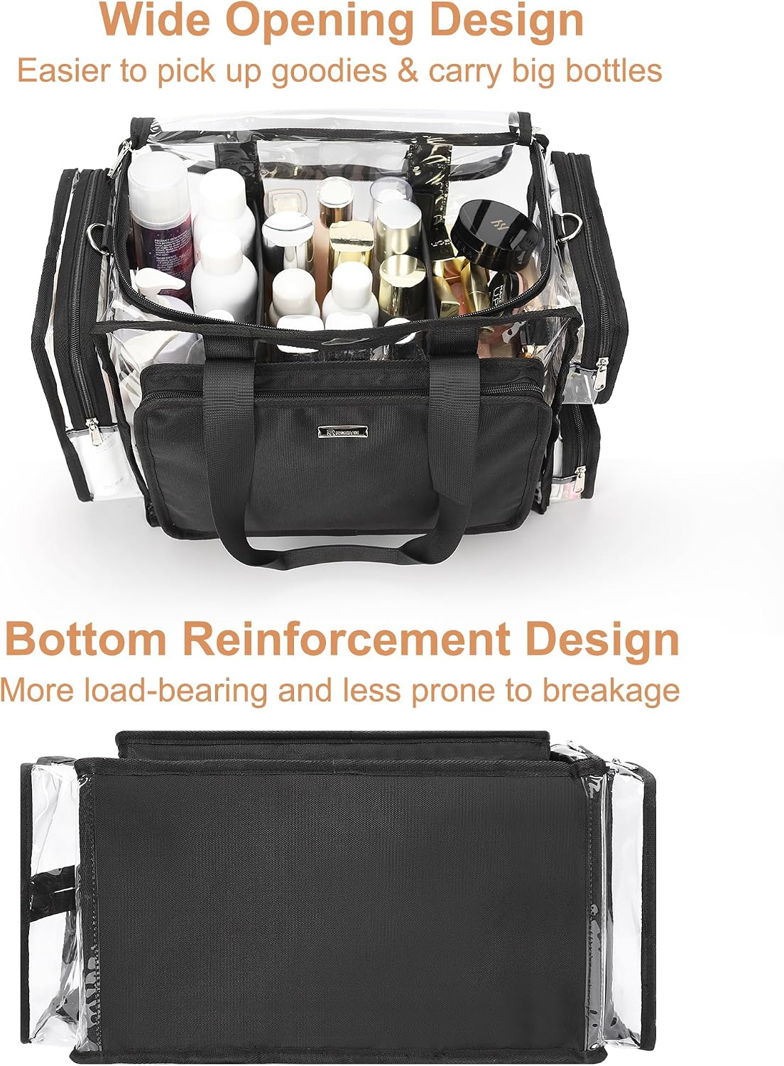 Large Clear Makeup Bags, Professional Makeup Artist Kit Set Bag with Removable Dividers, Travel Cosmetic Organizer Hairstylist Traveling Bag Transparent PVC Work Tote Bag Duffle Bag for Women