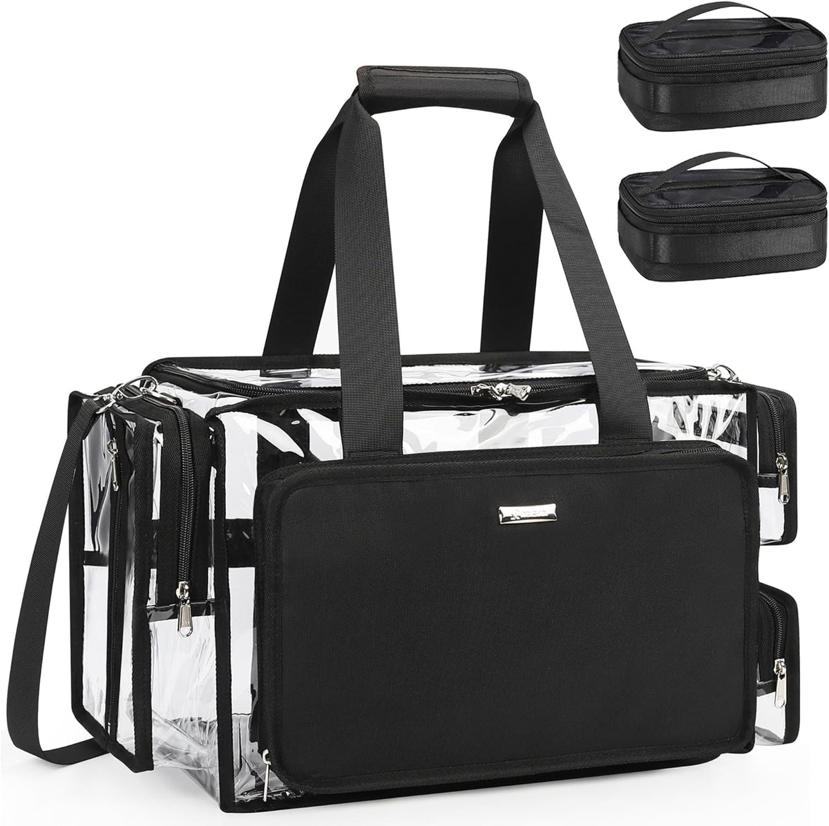 Large Clear Makeup Bags, Professional Makeup Artist Kit Set Bag with Removable Dividers, Travel Cosmetic Organizer Hairstylist Traveling Bag Transparent PVC Work Tote Bag Duffle Bag for Women