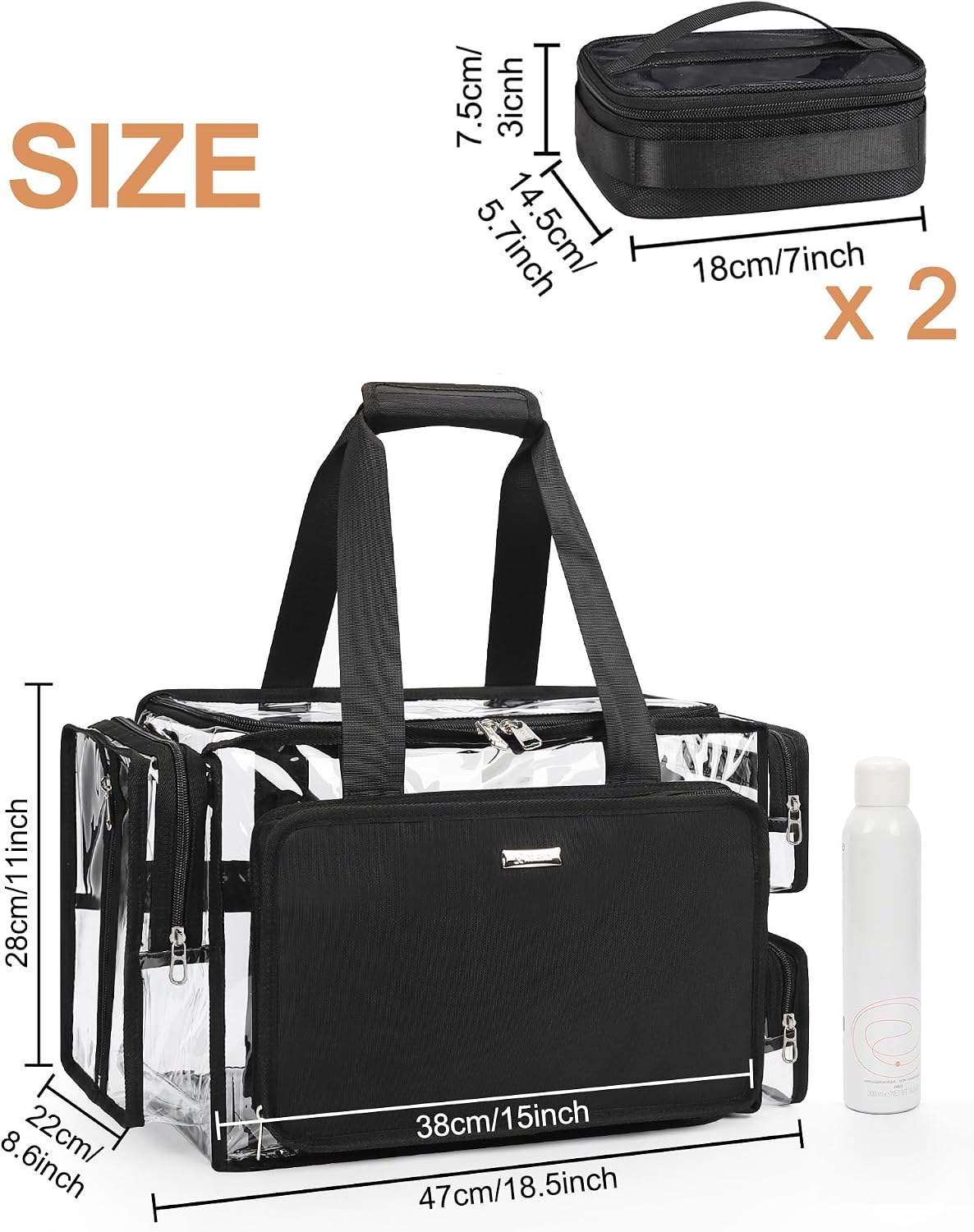 Large Clear Makeup Bags, Professional Makeup Artist Kit Set Bag with Removable Dividers, Travel Cosmetic Organizer Hairstylist Traveling Bag Transparent PVC Work Tote Bag Duffle Bag for Women