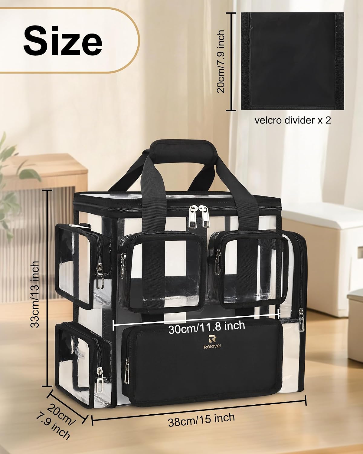 Large Clear Makeup Bags, Professional Makeup Artist Kit Set Bag with Removable Dividers, Travel Cosmetic Organizer Hairstylist Traveling Bag Transparent PVC Work Tote Bag Duffle Bag for Women