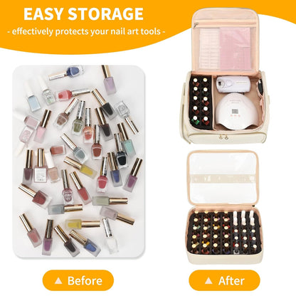 Extra Large Nail Polish Organizer Backpack, Nail Storage Bag | Holds 86 to 100+ Bottles, Full Size Lamp Compatible, 2 Removable Pouches, Portable Travel Case, For Nail Tech Kit