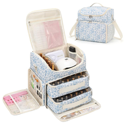 Extra Large Nail Polish Organizer Backpack, Nail Storage Bag | Holds 86 to 100+ Bottles, Full Size Lamp Compatible, 2 Removable Pouches, Portable Travel Case, For Nail Tech Kit