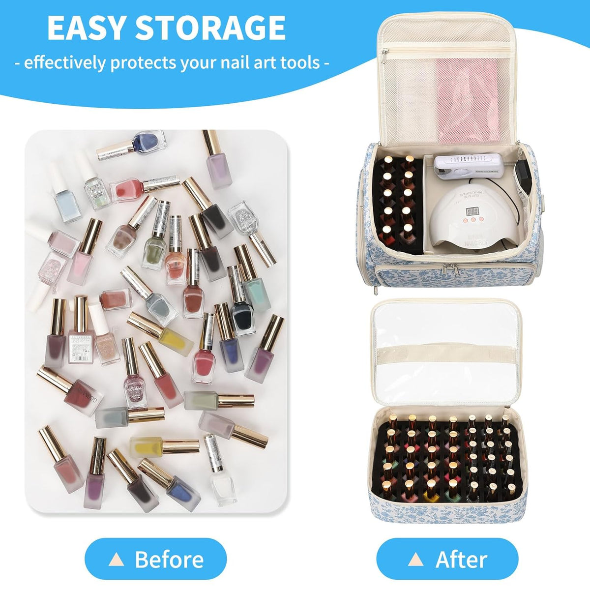 Extra Large Nail Polish Organizer Backpack, Nail Storage Bag | Holds 86 to 100+ Bottles, Full Size Lamp Compatible, 2 Removable Pouches, Portable Travel Case, For Nail Tech Kit