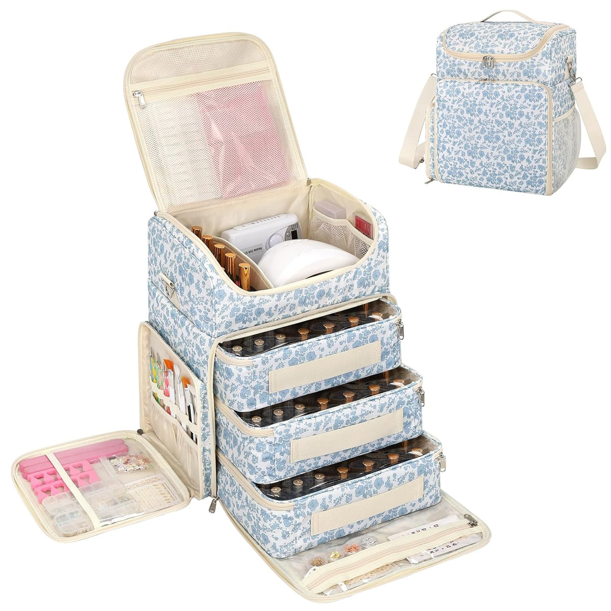 Extra Large Nail Polish Organizer Backpack, Nail Storage Bag | Holds 86 to 100+ Bottles, Full Size Lamp Compatible, 2 Removable Pouches, Portable Travel Case, For Nail Tech Kit