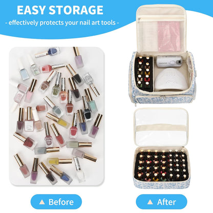 Extra Large Nail Polish Organizer Backpack, Nail Storage Bag | Holds 86 to 100+ Bottles, Full Size Lamp Compatible, 2 Removable Pouches, Portable Travel Case, For Nail Tech Kit