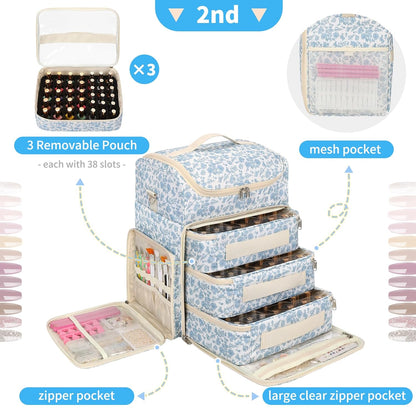 Extra Large Nail Polish Organizer Backpack, Nail Storage Bag | Holds 86 to 100+ Bottles, Full Size Lamp Compatible, 2 Removable Pouches, Portable Travel Case, For Nail Tech Kit