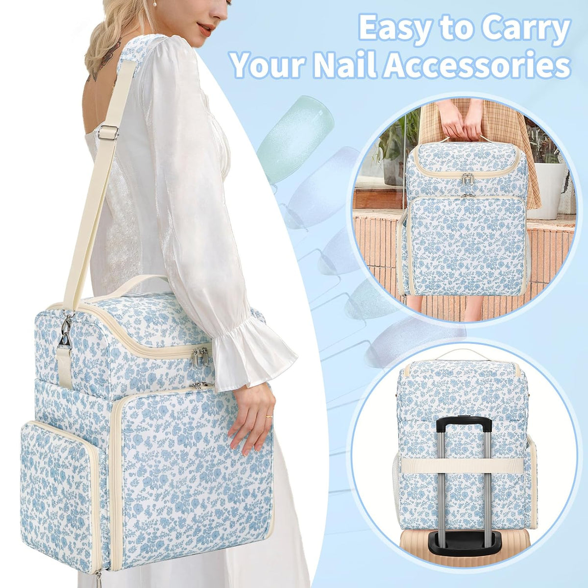 Extra Large Nail Polish Organizer Backpack, Nail Storage Bag | Holds 86 to 100+ Bottles, Full Size Lamp Compatible, 2 Removable Pouches, Portable Travel Case, For Nail Tech Kit