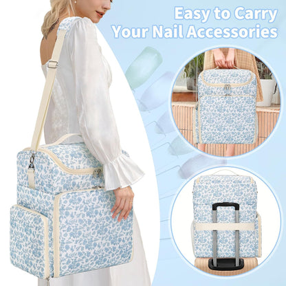 Extra Large Nail Polish Organizer Backpack, Nail Storage Bag | Holds 86 to 100+ Bottles, Full Size Lamp Compatible, 2 Removable Pouches, Portable Travel Case, For Nail Tech Kit