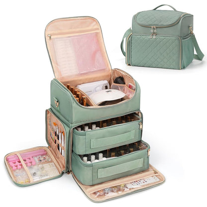 Extra Large Nail Polish Organizer Backpack, Nail Storage Bag | Holds 86 to 100+ Bottles, Full Size Lamp Compatible, 2 Removable Pouches, Portable Travel Case, For Nail Tech Kit