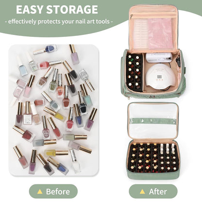 Extra Large Nail Polish Organizer Backpack, Nail Storage Bag | Holds 86 to 100+ Bottles, Full Size Lamp Compatible, 2 Removable Pouches, Portable Travel Case, For Nail Tech Kit