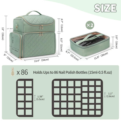 Extra Large Nail Polish Organizer Backpack, Nail Storage Bag | Holds 86 to 100+ Bottles, Full Size Lamp Compatible, 2 Removable Pouches, Portable Travel Case, For Nail Tech Kit