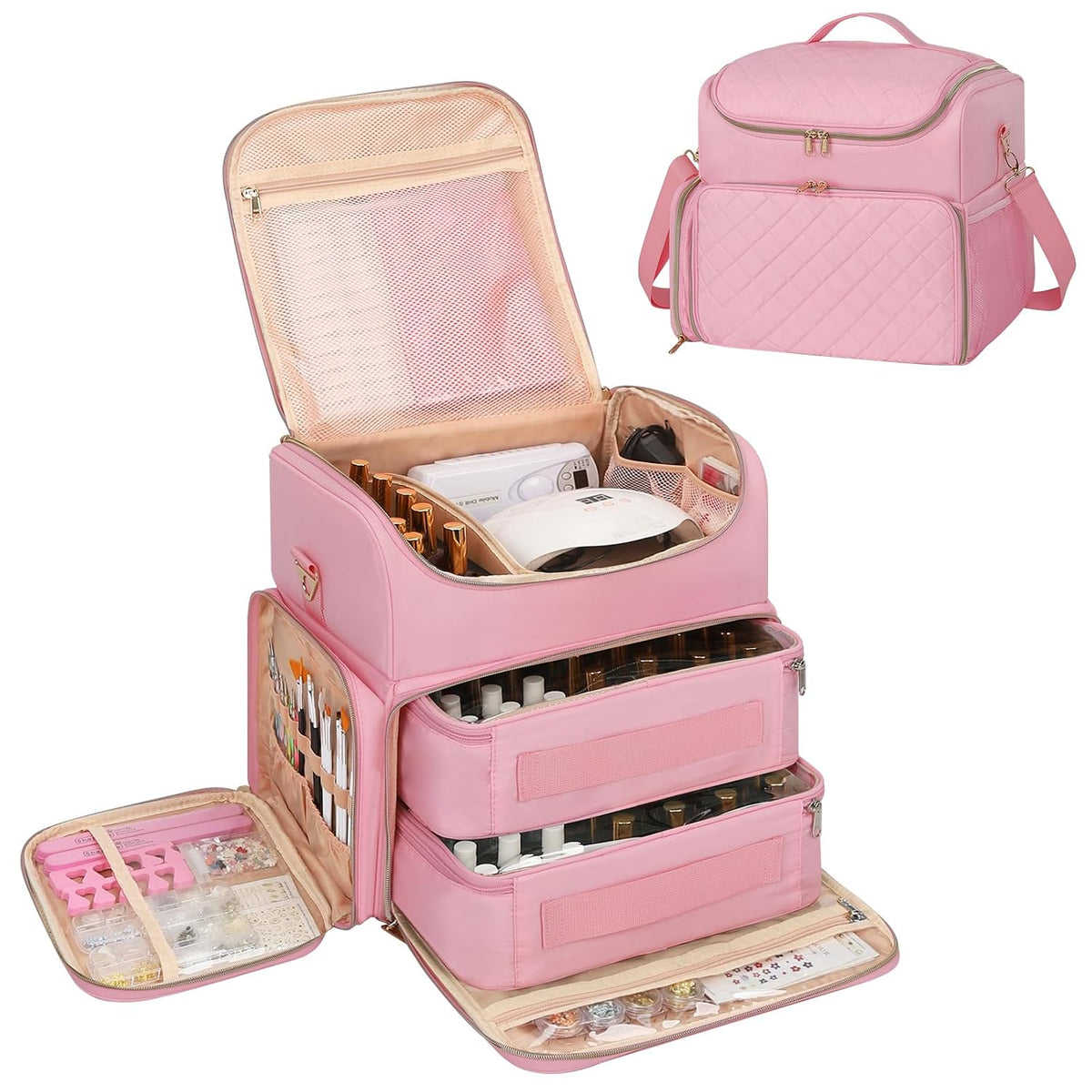 Extra Large Nail Polish Organizer Backpack, Nail Storage Bag | Holds 86 to 100+ Bottles, Full Size Lamp Compatible, 2 Removable Pouches, Portable Travel Case, For Nail Tech Kit