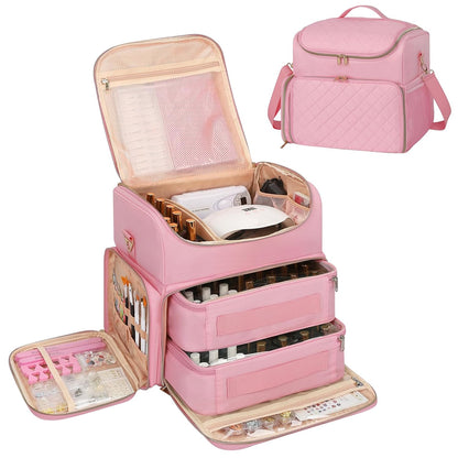 Extra Large Nail Polish Organizer Backpack, Nail Storage Bag | Holds 86 to 100+ Bottles, Full Size Lamp Compatible, 2 Removable Pouches, Portable Travel Case, For Nail Tech Kit