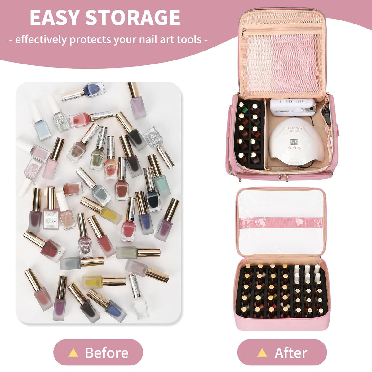 Extra Large Nail Polish Organizer Backpack, Nail Storage Bag | Holds 86 to 100+ Bottles, Full Size Lamp Compatible, 2 Removable Pouches, Portable Travel Case, For Nail Tech Kit